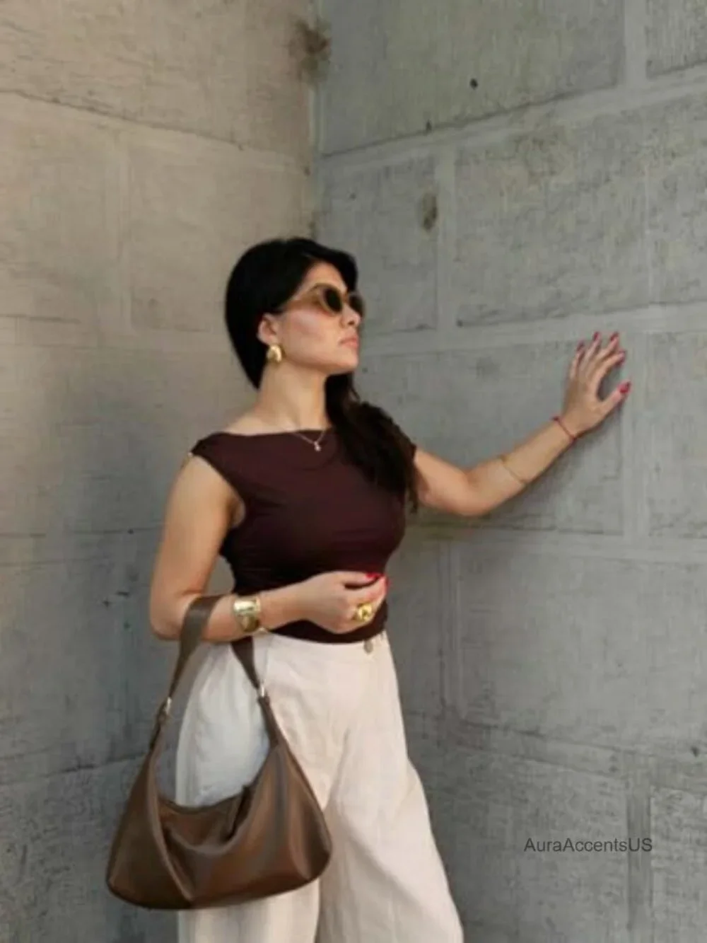 Medium Vegan Leather Crescent Hobo Bag with Adjustable Strap